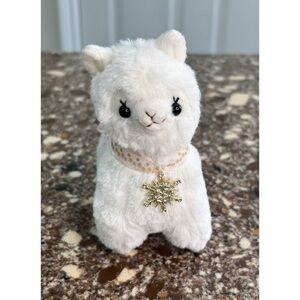 Amuse Alpacasso Small White Alpaca Plush Toy With Ribbon and Snowflake
